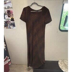 Vintage Carole Little USA Leopard Artsy Midi Dress Size 14 Chiffon Animal Print